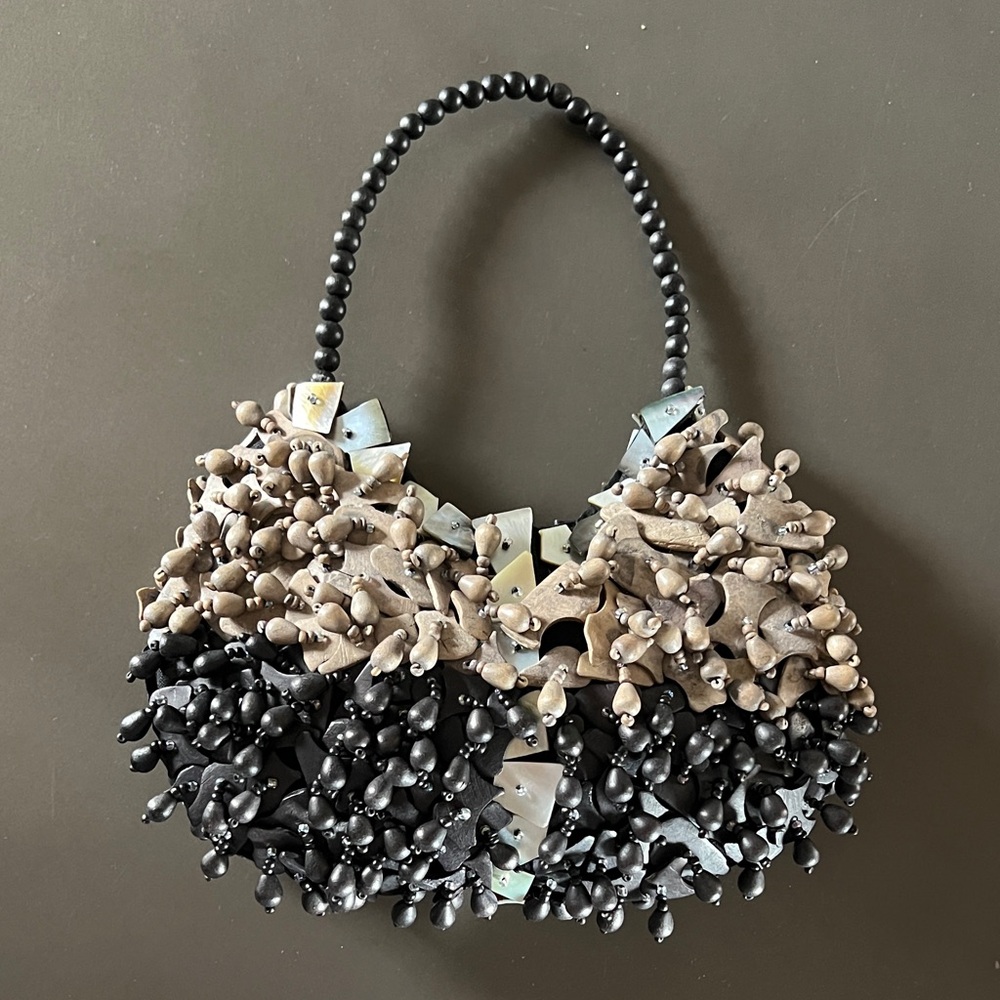 Pele handbag from New Zealand samoan Elegant Black and Tan Beaded Women's Bag